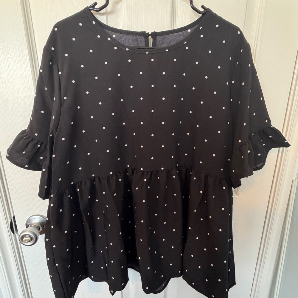 SHEIN Black Polka Dot Ruffle Sleeve Blouse